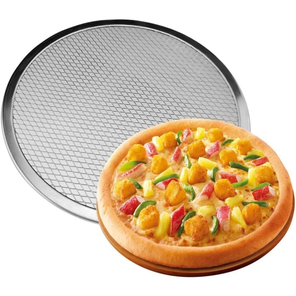 Teglia per pizza in acciaio, teglia per pizza antiaderente, teglia per forno, rete metallica rotonda, teglia a rete forata, cassaforte per forno