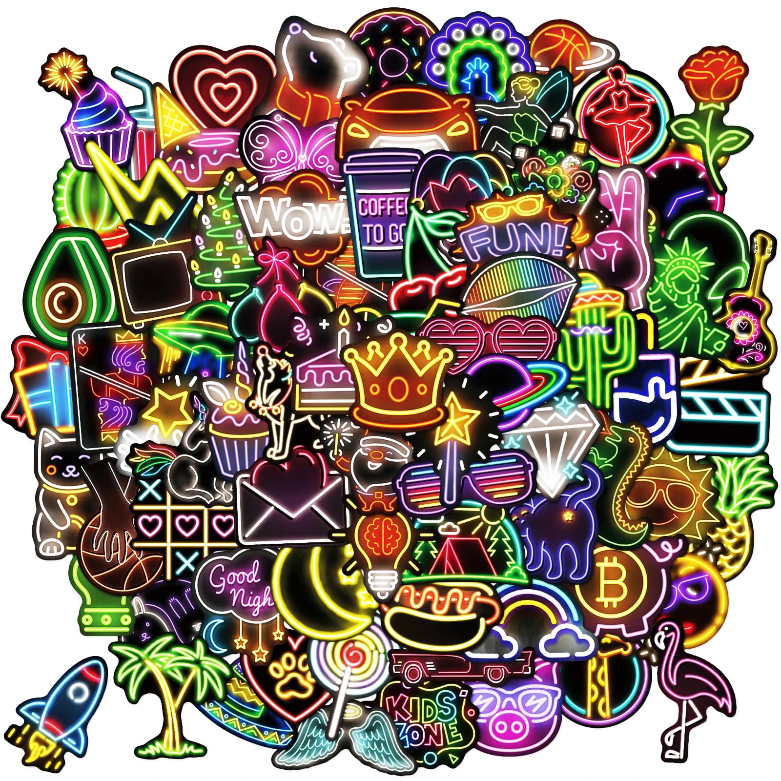 80 Pezzi Adesivi PVC Kawaii Neon Luminosi per Telefono, Decorazione Estetica Fai-da-Te, Scrapbooking, Forniture per Artigianato per Adolescenti