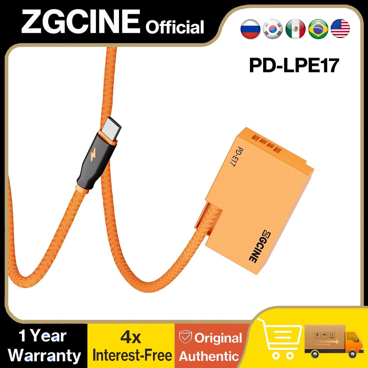 ZGCINE USB-C PD Battery Fitted Canon LP-E17 with Braided Power Cable (23.6") for Canon EOS RP R50 R10 M5 M10 M50 M100 M6 II