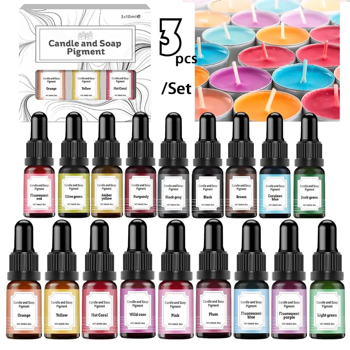 10ml 1Set 3 Colori Olio Essenziale Altamente Concentrato Pigmento Colorante Diffusione per Aromath Sapone Candela Mestiere FAI DA TE Candela Coloranti Kit