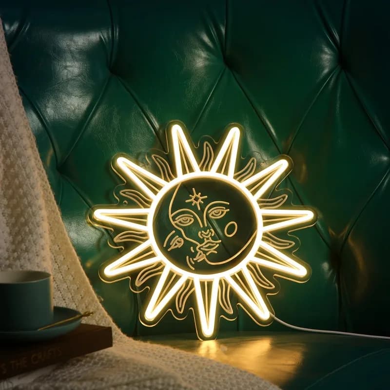 Insegne al Neon LED Sole e Luna, Insegne al Neon Girasole, Decorazione Murale Bohémien, Soggiorno, Ristorante, Bar
