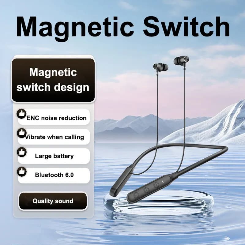 EARDECO Cuffie Bluetooth 6.0 con vibrazione al rilevamento del chiamata, suono HIFI, bassi potenti, auricolari a fascia da collo, cuffie Type-C per Samsung