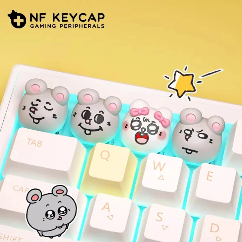 Custom Keycaps four in one inspired by cute rats and rabbits for mechanical keyboards and gifts for players fans
