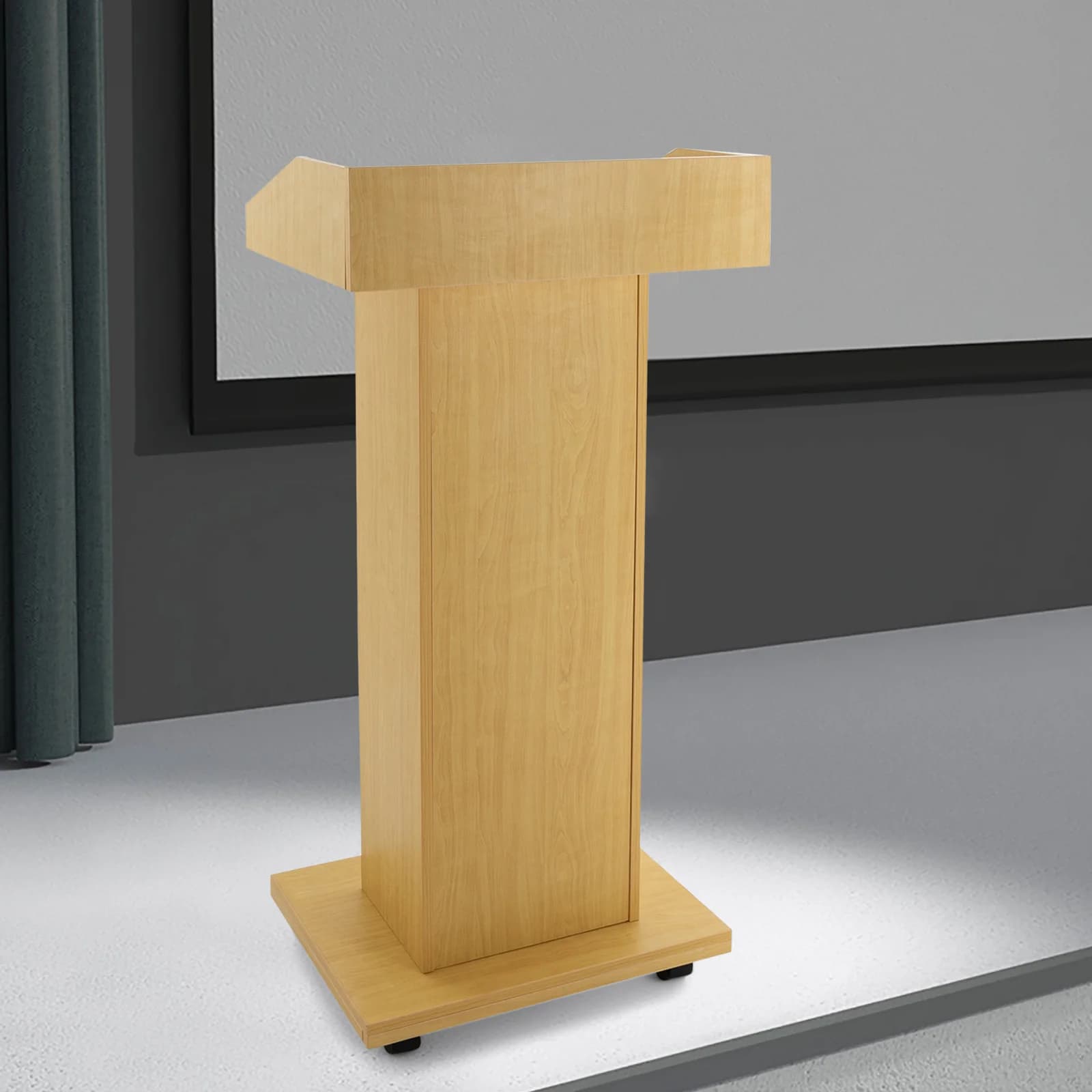 Podio in Legno con Ruote, Scrivania Mobile 43.3”×22”×15.3” per Sale Conferenze, Scuole, Aule, Sale Riunioni