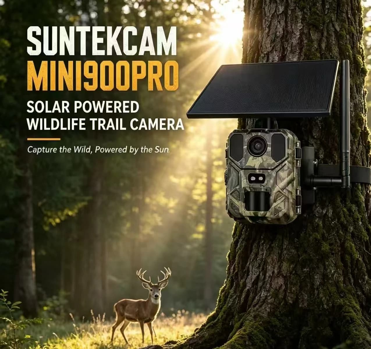 Telecamera da caccia per esterni Wildlife 2K, 4G Mini900Pro con controllo remoto tramite APP mobile per foto e video sempre e ovunque, batteria al litio solare