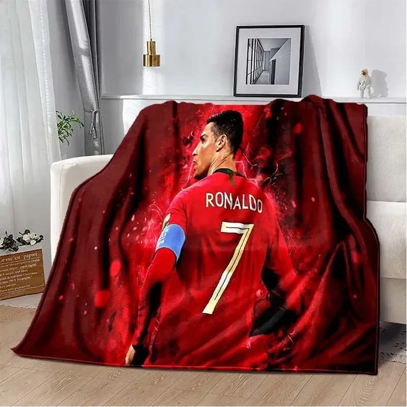 Soft plush cover with 3D Football Star CR7 print, flannel blanket for living room, bedroom, sofa bed, picnic cover