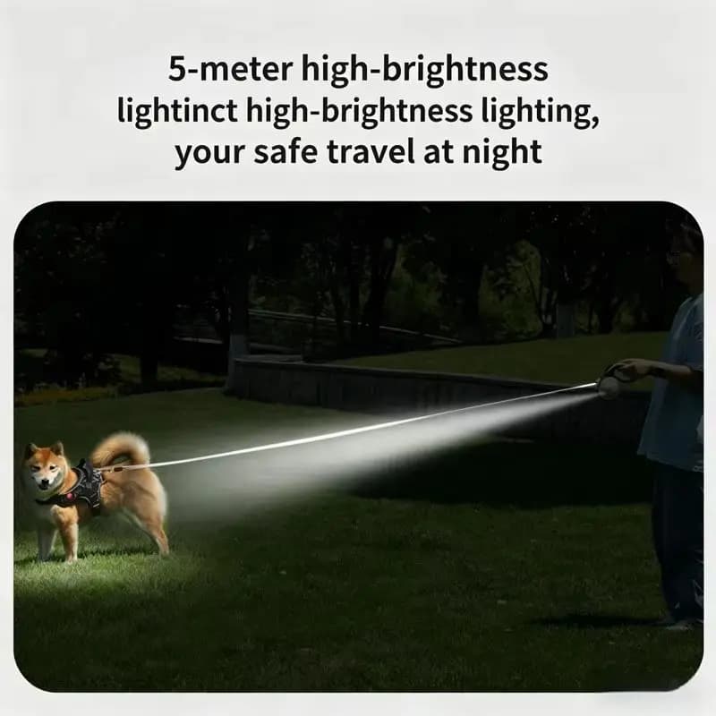 Nuovo Guinzaglio Retrattile in Nylon per Cani con Pettorina, Luce LED Portatile, Corda di Trazione Regolabile, Accessori per Animali Domestici