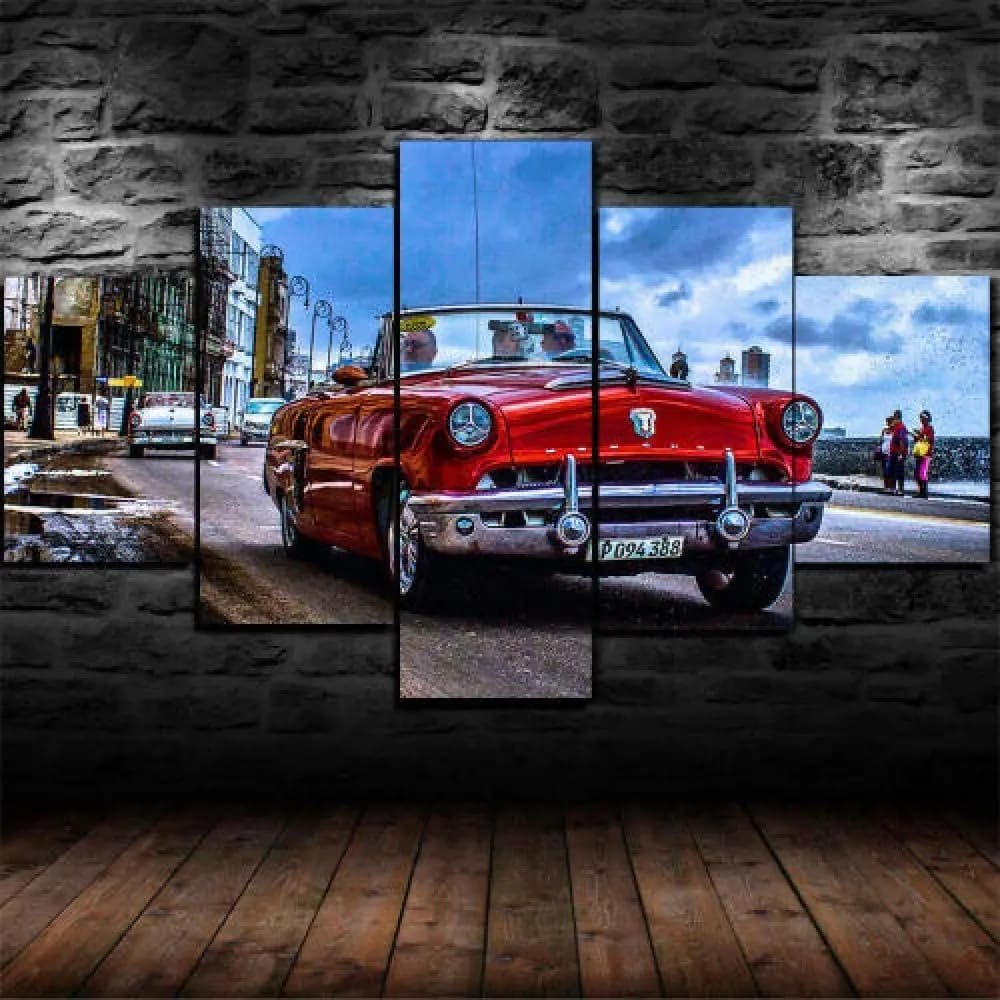 Frameless 5 Pieces Havana Cuba Auto Car City Modular Wall Art Canvas Poster Pictures Paintings Home Decor Decoration Living Room Decoration