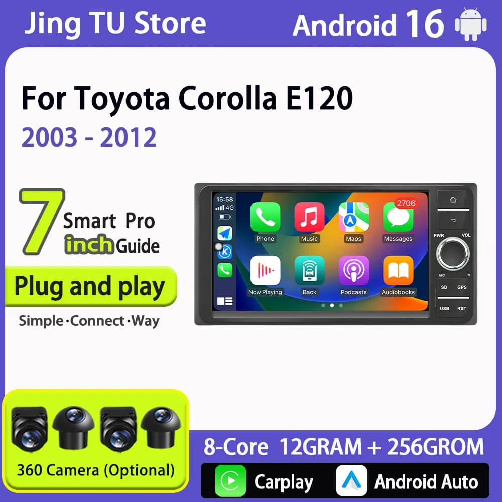 Android Auto Car Stereo Radio 7 inch DSP for Toyota Corolla E120 2003-2012 Split Screen CarPlay GPS Navi Dual WiFi 4G BT RDS USB