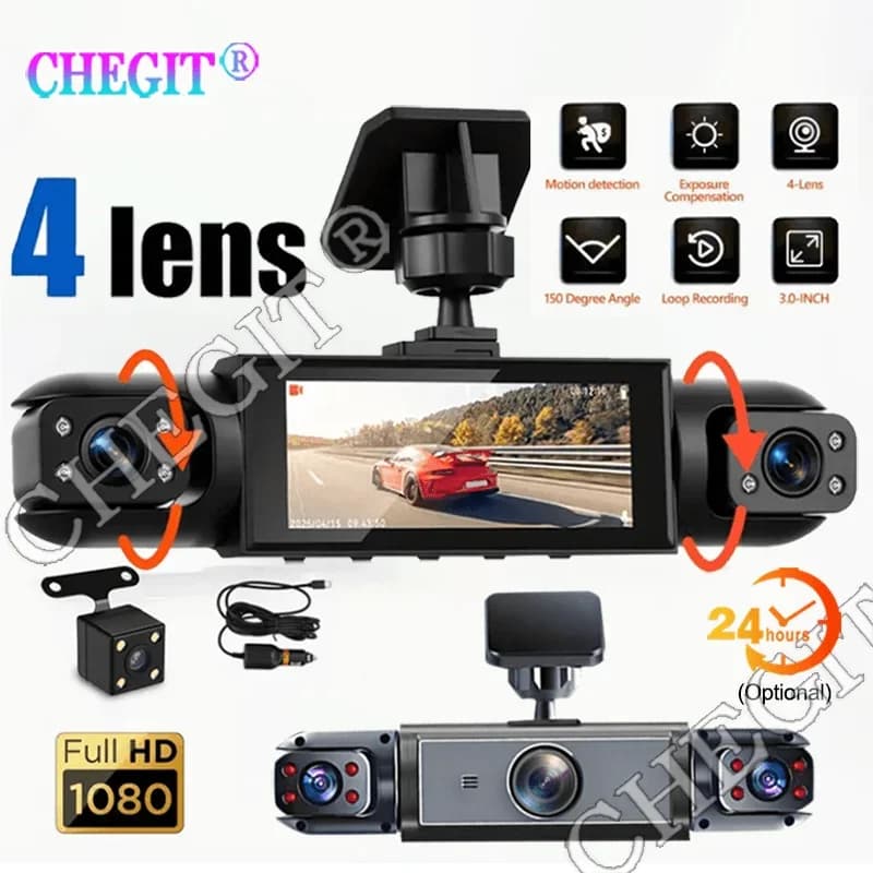 360 ° 3/4Camera Dash Cam Car HD Video Camera Car Video Recorder 1080P DVR for Car Night Vision Camera for Front Rear View Car Accessories