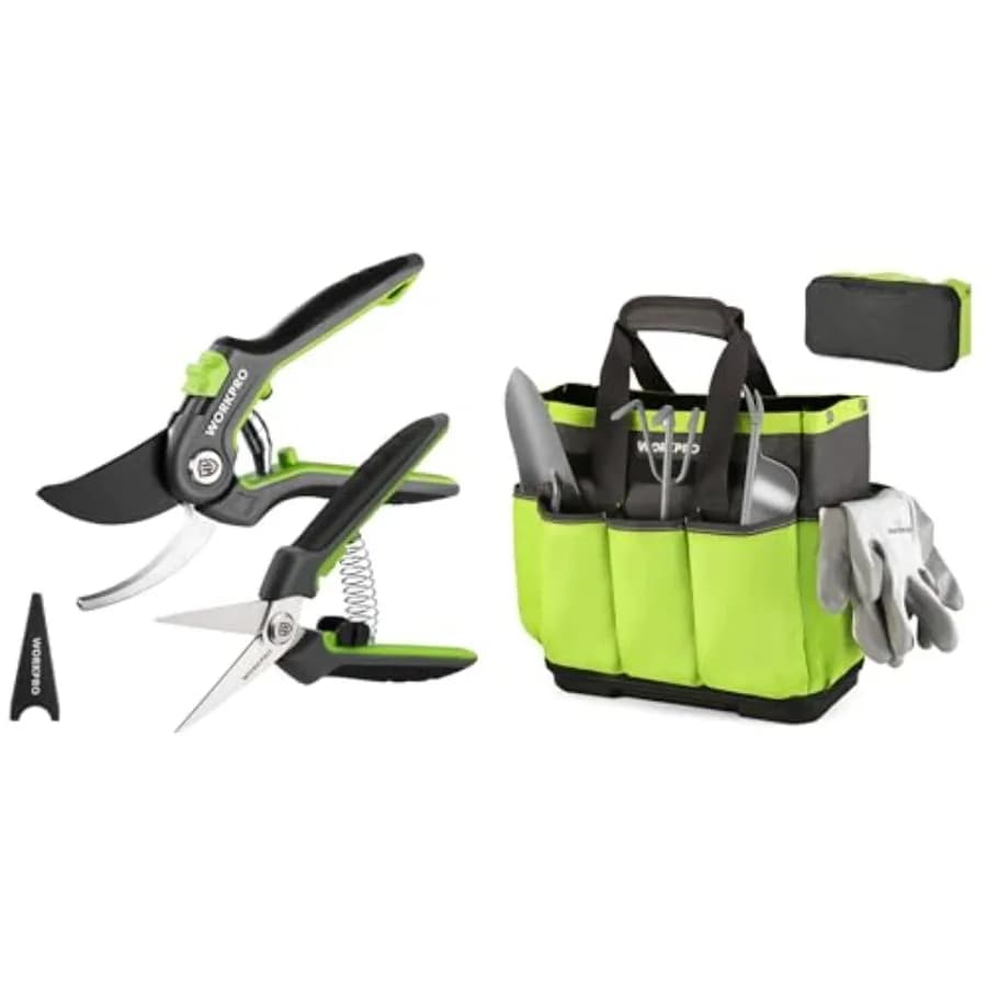 Set di Forbici da Giardinaggio e Borsa Porta Attrezzi con Manici Ergonomici per Uso Esterno, Lame in Acciaio Inossidabile Resistenti, Nero e Verde