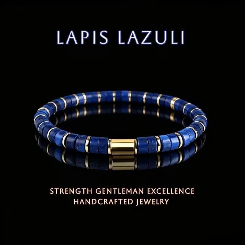 Natural Lapis Lazuli Bead Inlays Bracelet for Women Men Symbolizing Strength and Success Stretch Jewelry Gifts