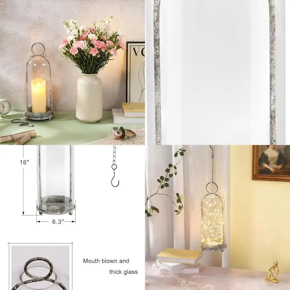16 inch black metal hurricane lantern with handmade glass dome for candles and plants, suitable for industrial use, farm
