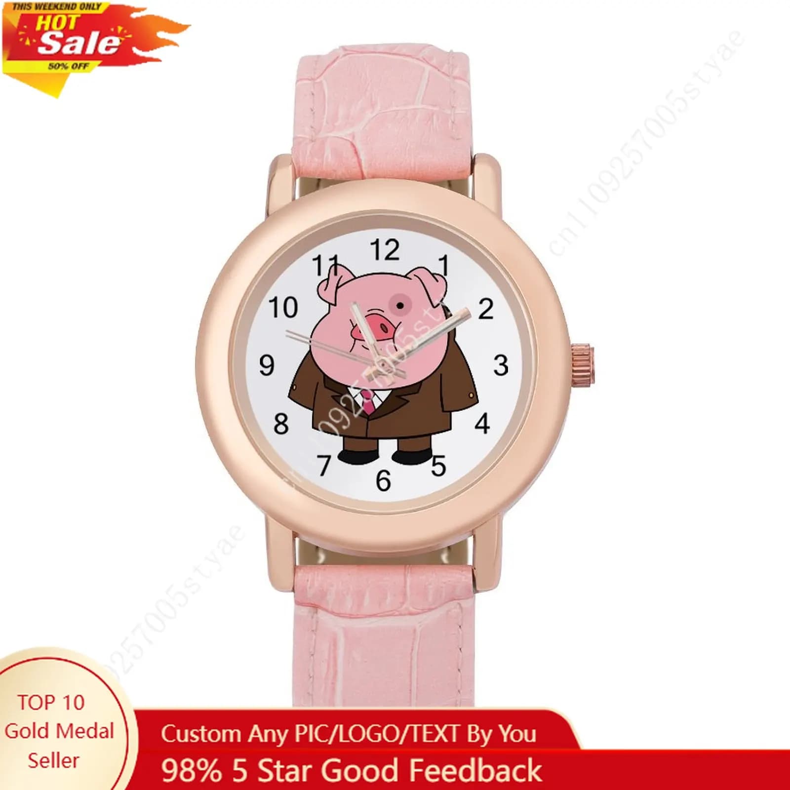 Waddles woman watch with leather strap, personalized watch with Disney cartoons, customizable with your design, birthday gift, cosplay
