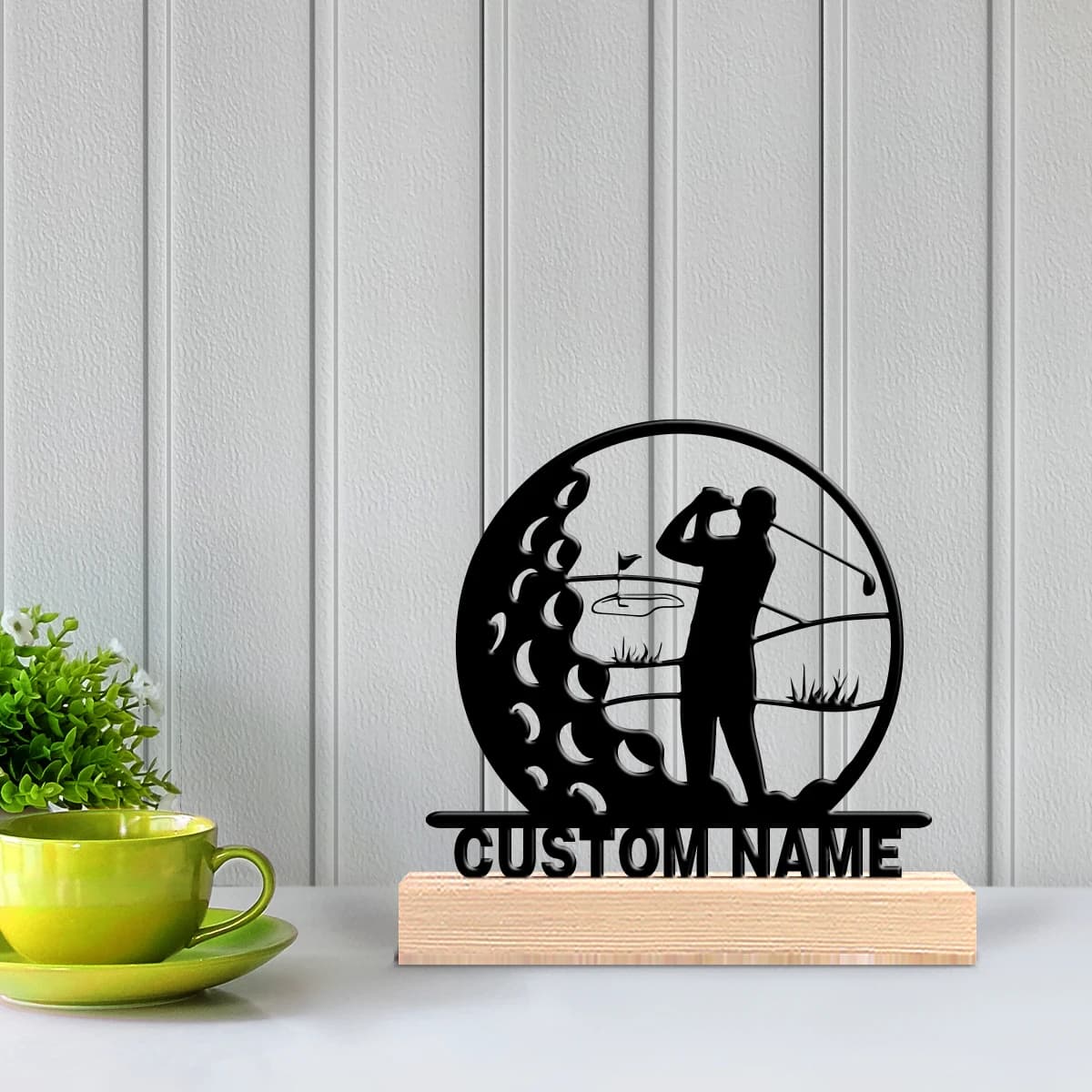 Statua in Metallo Personalizzata da Golf con Base in Legno, Decorazione da Tavolo, Regalo Perfetto per San Valentino, Adatta Come Regalo di Coppia