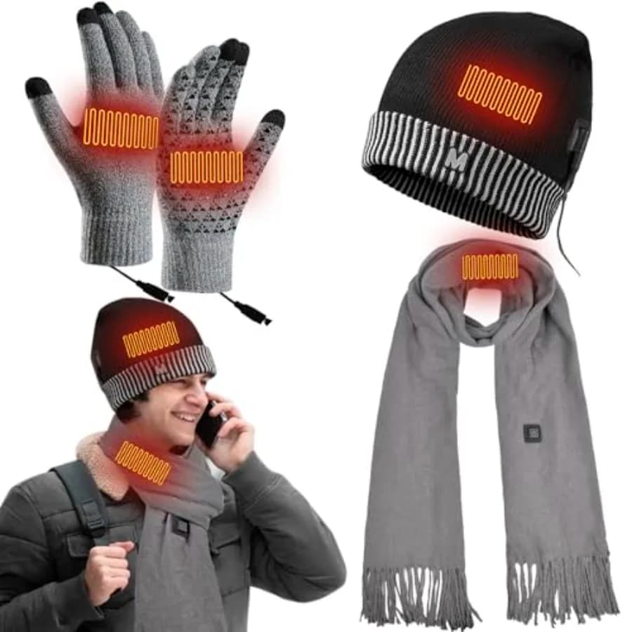 Set Cappello, Sciarpa e Guanti Riscaldati - 3 Pezzi Guanti Riscaldati Invernali per Mani Affette da Artrite, Berretto e Sciarpa Riscaldanti Ricaricabili per Donne e Uomini