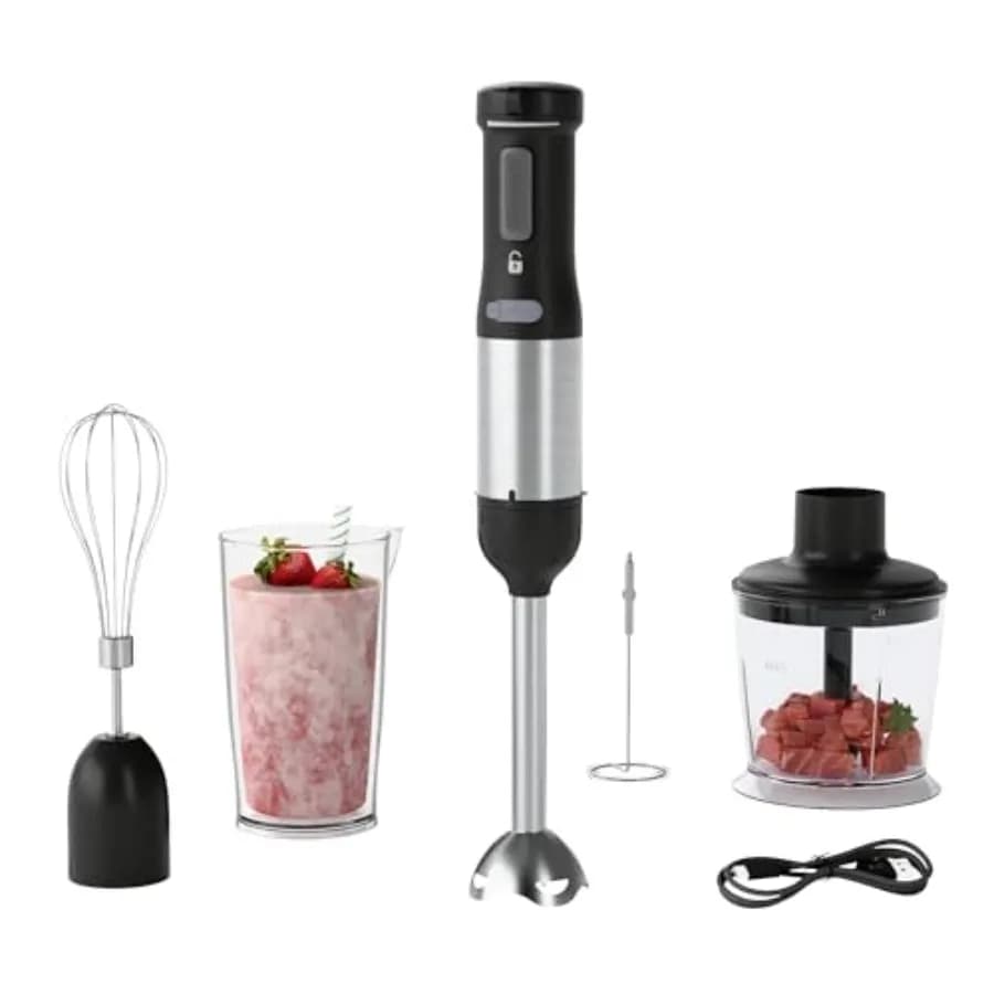 Cordless Immersion Hand Blender, 5-in-1 Variable Speed blender handheld, Rechargeable with 2000mAh Battery, BPA-Free and Dishwa