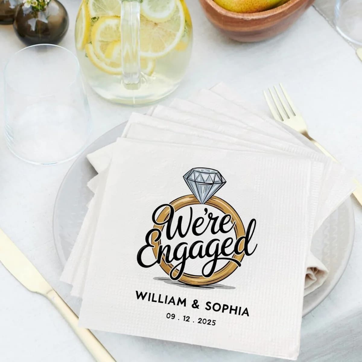 Confezione personalizzata di lusso Tovaglioli We're Engaged, Tovaglioli di fidanzamento Decor, Tovaglioli per pranzo al cocktail per bevande