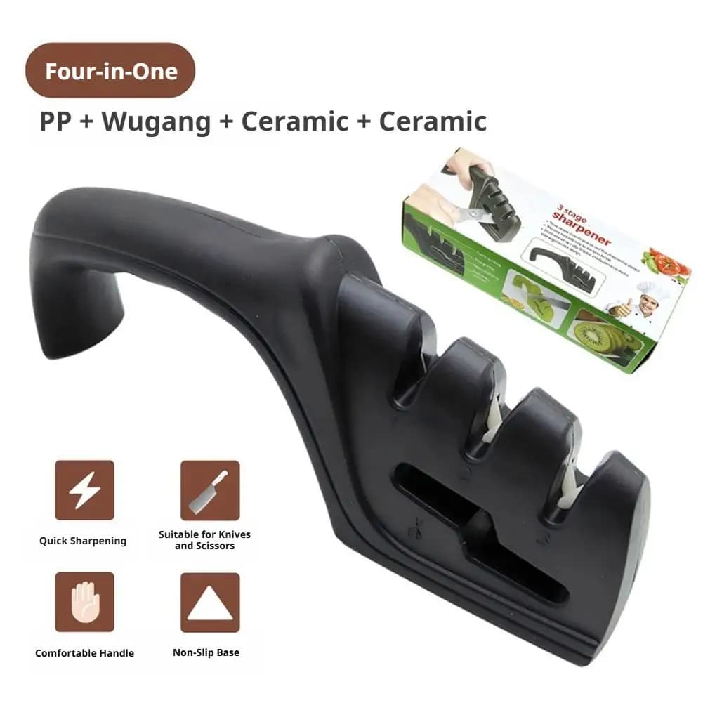 Kitchen Knife Sharpener 4 in 1 Handheld Scraper Tool Ergonomic Grip Multi Stage System for Household Kitchen Knives and Scissors