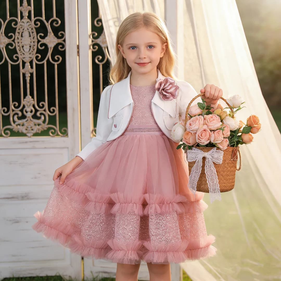 (Dress + Coat) Red Sequin Formal Dress for Girls suitable for holidays piano recitals proms and anniversaries