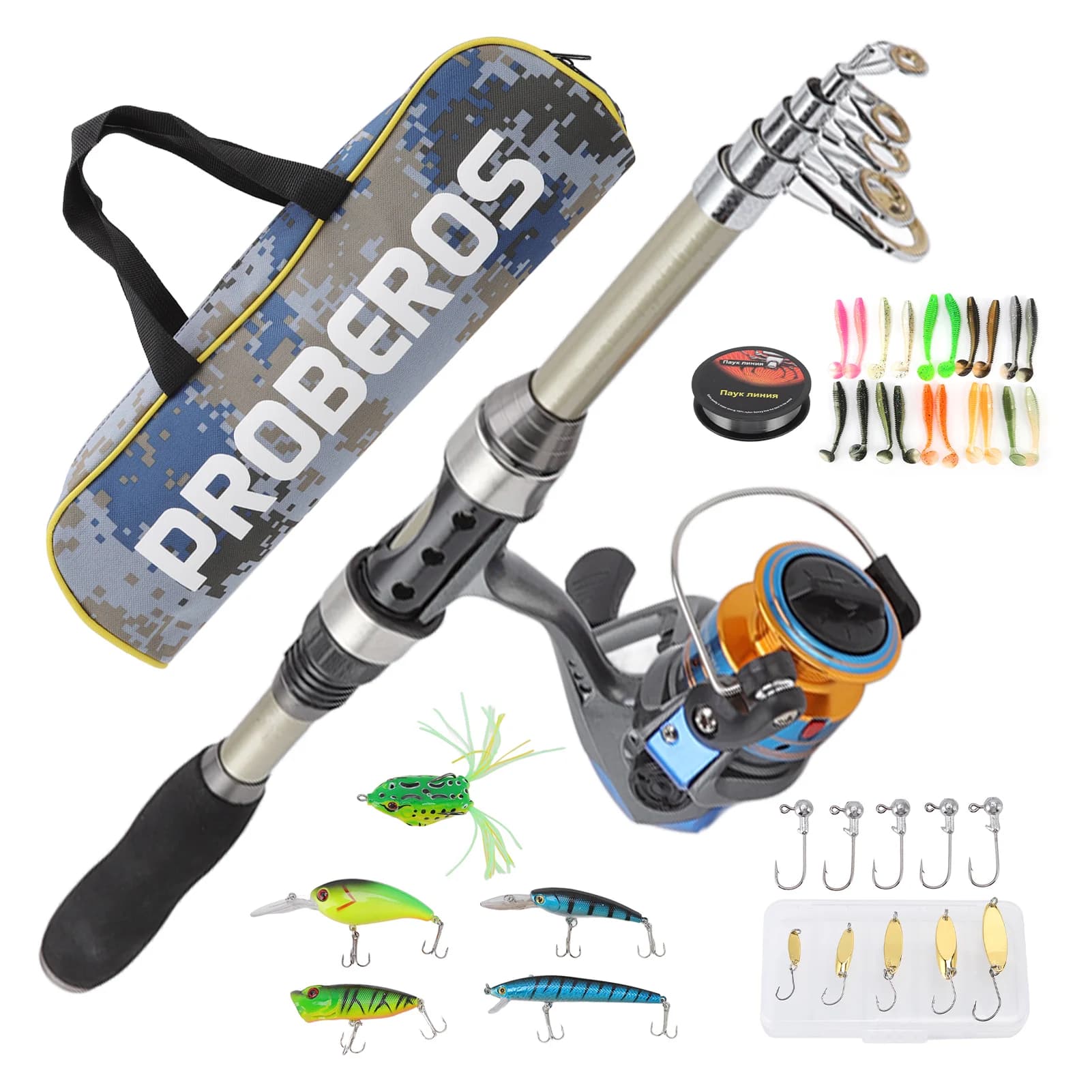 Kit canna da pesca telescopica in carbonio portatile durevole Set di canne da richiamo con mulinelli da pesca esche per pesci per principianti professionisti