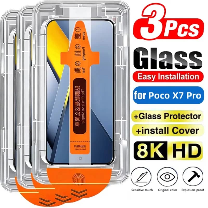 3 pezzi di protezione per lo schermo HD per Xiaomi Poco F7 M7 X7 Pro X6 M6 F6 X5 F5 Pro C75, vetro temperato anti-rottura con kit di installazione