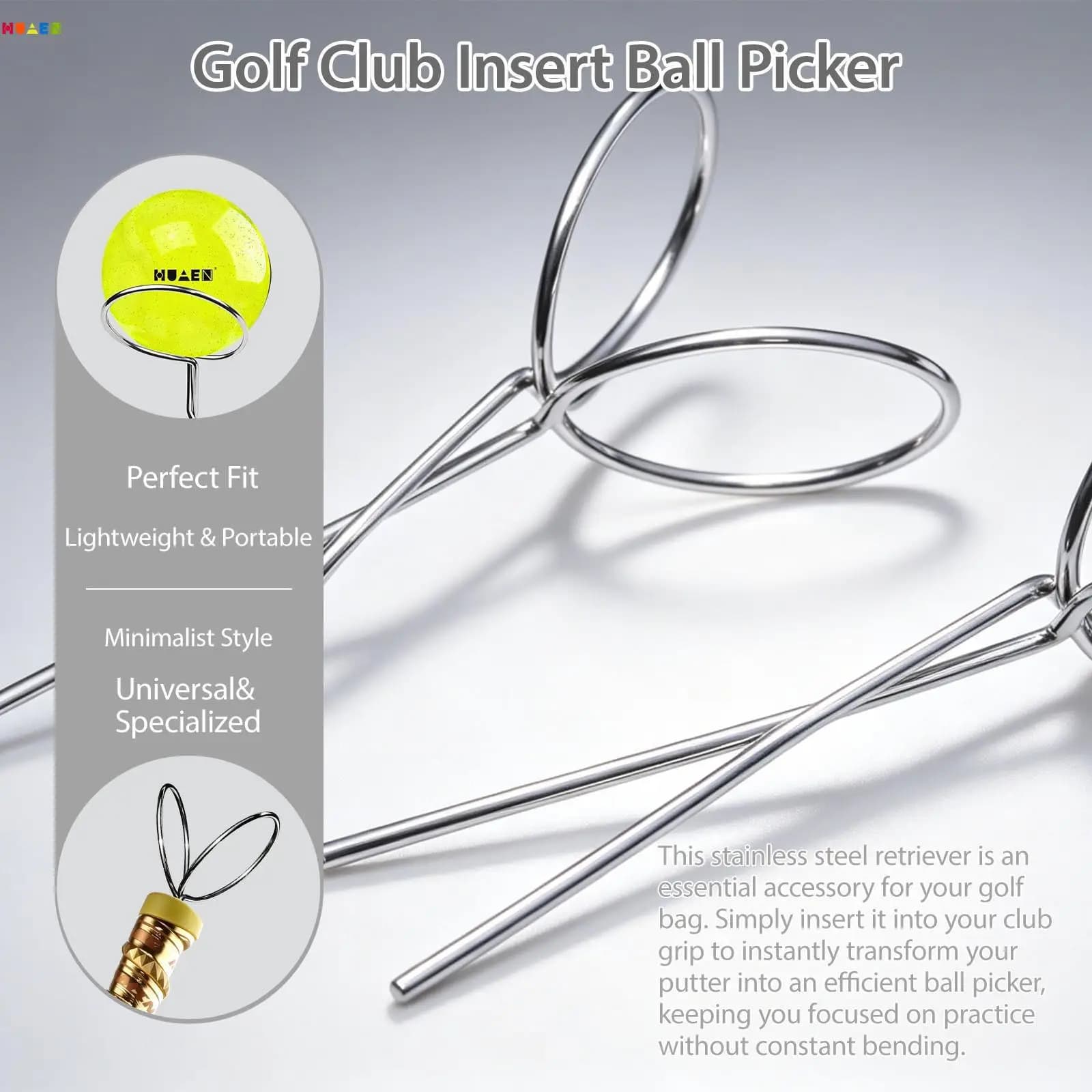 Stainless Steel Golf Ball Retriever Practical Metal Clamp Golf Tool Pick Up Grabber for Training Parks Practice