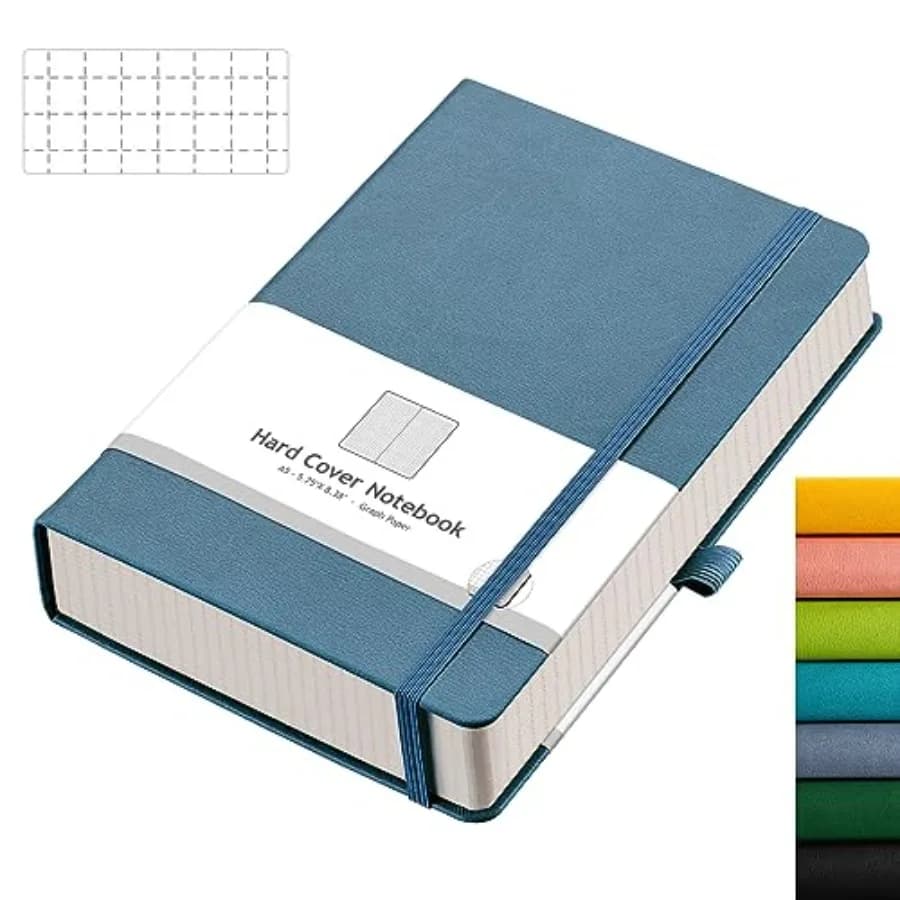 Graph Paper Notebook - 320 Pages Grid Notebook Thick Journal A5, 100gsm Thick Graph Paper, Leather Hardcover, Inner Pocket, 5.7