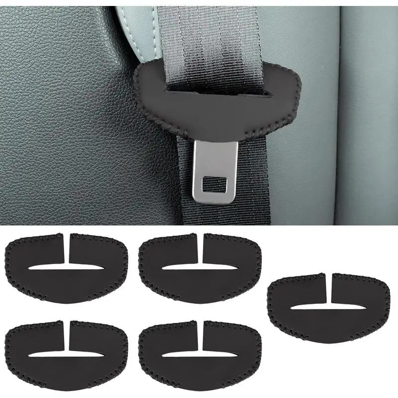 5PCS Seats Belt Buckle Cover,Car Seats Belt Fixing Buckle Decorate Protector Leather Cover,Seats Belt Silencer Clip Holster,H