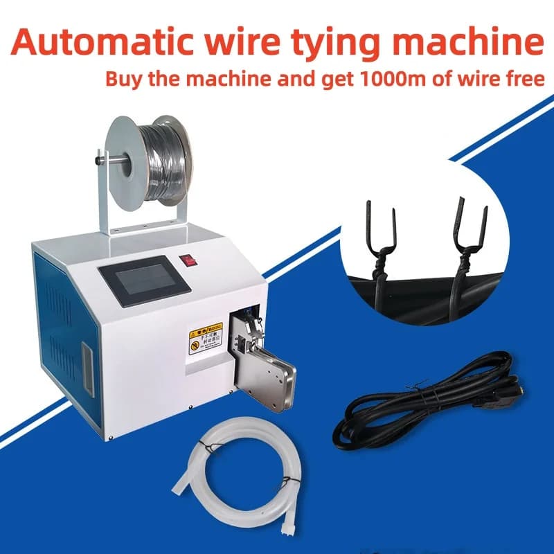 Automatic Wire Tie Machine, High Speed Cable Tying Machine for USB Cables, Power Cords and Hanger Ties with Touch Screen Control