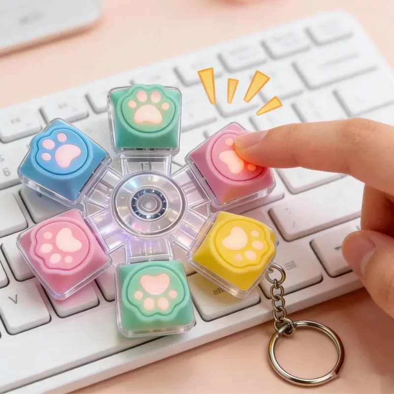Portachiavi a Forma di Zampa di Gatto, Tastiera Meccanica, Fidget Spinner Antistress, Giocattolo Morbido e Carino per Ufficio, Scrivania, Regalo Anti-Ansia