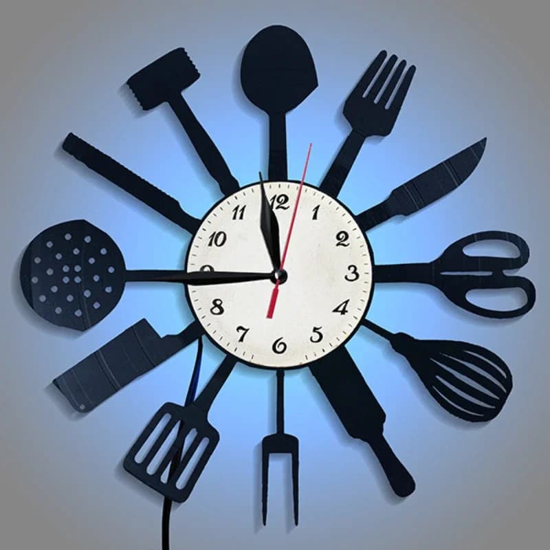 Kitchen Decorative Tableware Vinyl Record Wall Clock Home Creative Clock LED Light Restaurant Kitchen Wall Hanging Decoration