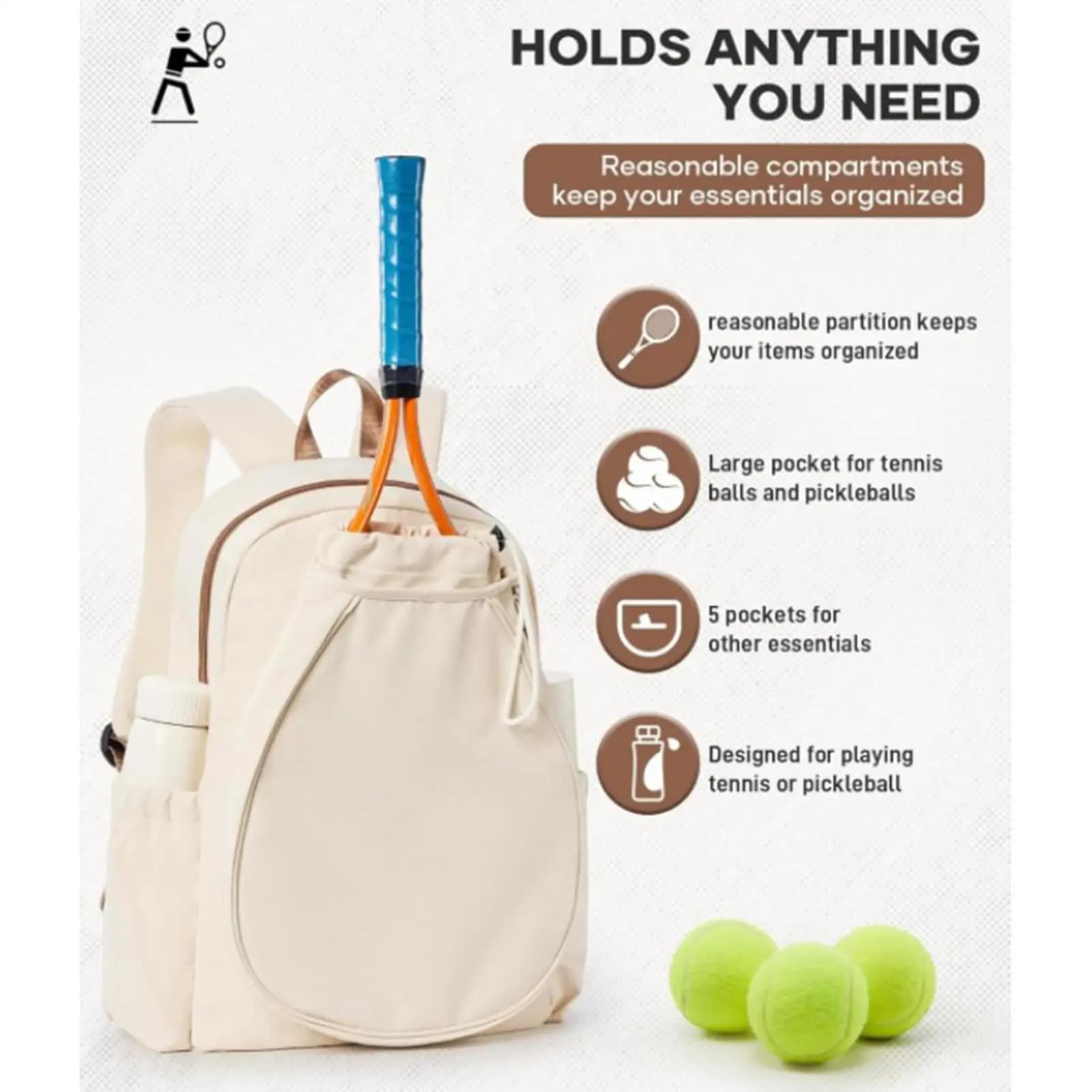 Borse da pickleball per uomo, confezione da 2 racchette, borsa da palestra con scomparto per scarpe e tasca impermeabile, zaino da tennis per allenamento