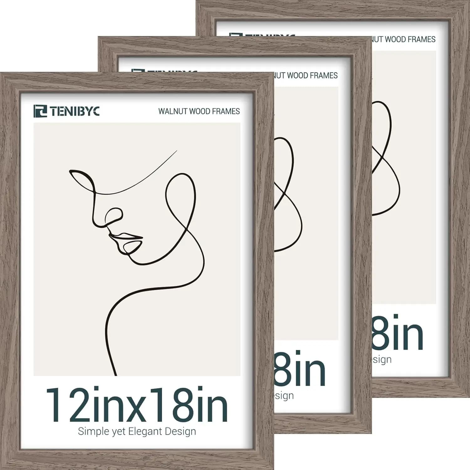 Set di 3 Cornici per Foto in Noce 12x18 con Vetro HD, Cornice in Legno Massiccio per Poster da Appendere, Marrone Naturale