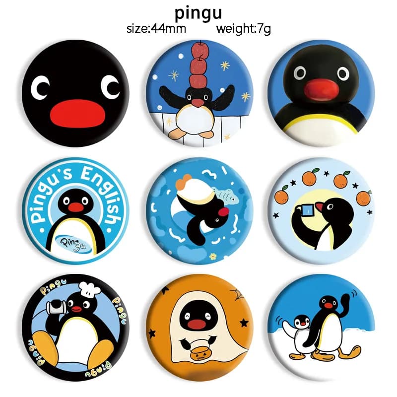 10pcs Hot New Cartoon Cute Pingu Penguin Creative Pins Funny Faces Round Snap-in Brooch Badge Backpack Hat Accessories Gifts
