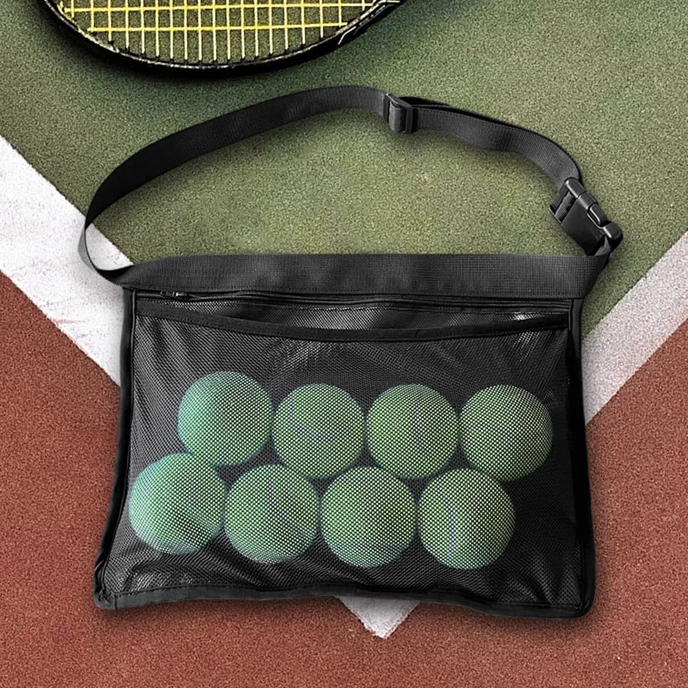 Mesh Storage Bag Adjustable Belt Waist Hip Ball Bag with Zipper Pocket Waist Pack for Pickleball Accessory for Women/Men/Teens