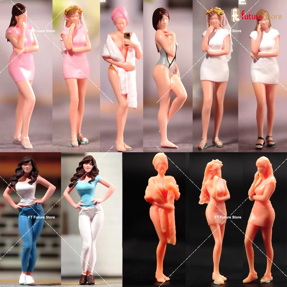 Miniature Dipinte 1/87 1/64 1/43 1/24 1/18 Ragazze Belle con Accappatoio, Copricapo, Gonna Corta, Bikini, Figurine, Modellini, Accessori per Scene, Giocattoli