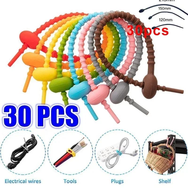 30PCS Silicone Riutilizzabile Cavo Filo Organizzatore Avvolgitore Portaoggetti Borsa Fascette Cavo Borsa Clip Risparmio Alimentare Auricolare Linea Tidy Clip