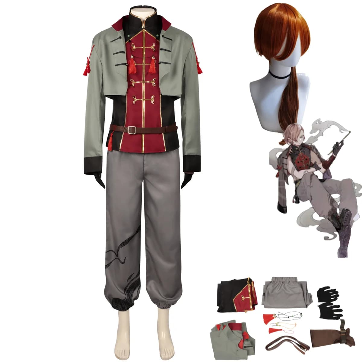 Anime Bungo Stray Dogs Nakahara Chuuya Costume Cosplay Uniform Wig Gothic Shirt Wig Man Christmas Masquerade Dress