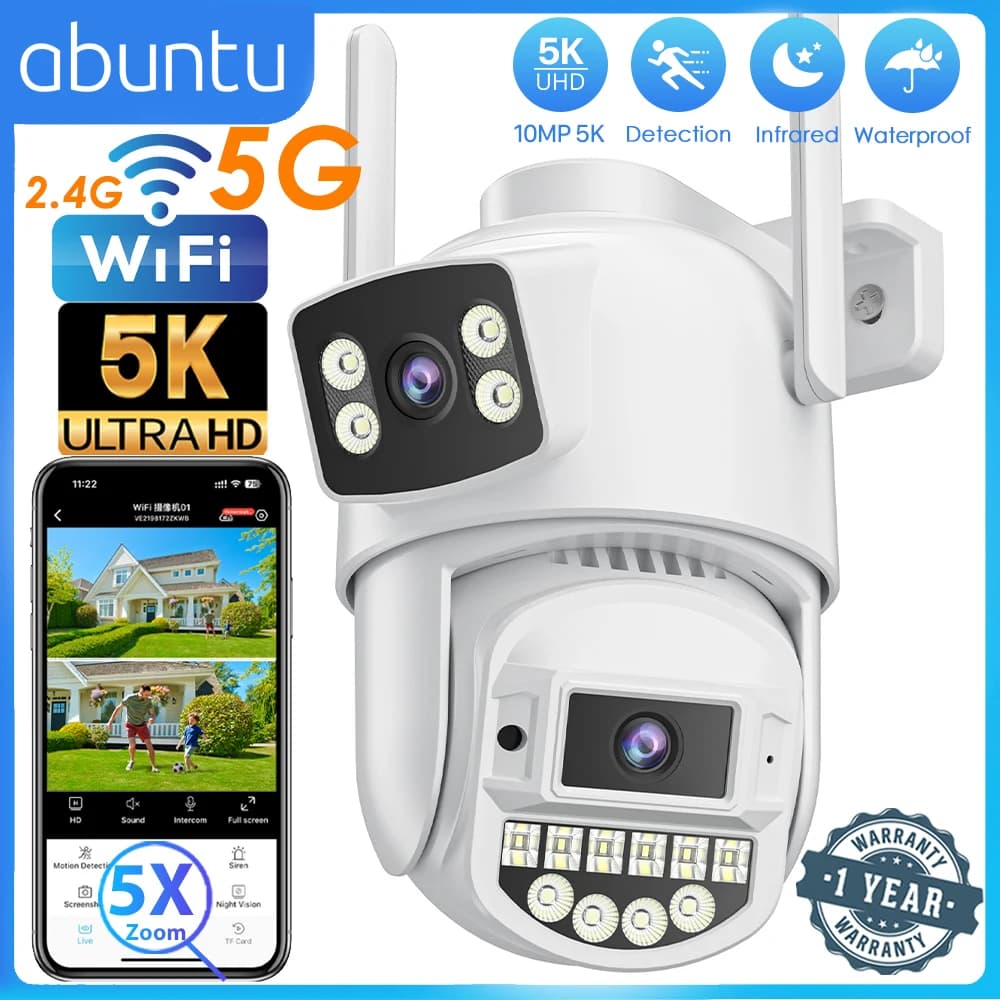 Telecamera di sorveglianza Wifi 10MP 5K telecamera IP UHD visione notturna esterna Zoom digitale 5X 8MP 4K telecamera di sicurezza a doppio schermo a doppia lente