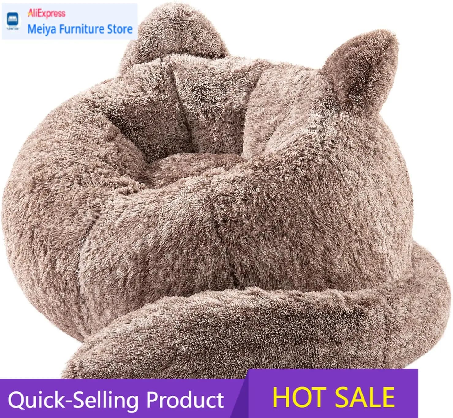 Pouf Gigante a Forma di Gatto in Finta Pelliccia per Adulti e Adolescenti, Divano da Terra per Gaming, Lettura, Soggiorno, Camera da Letto, Dormitorio