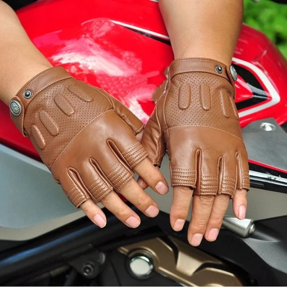 Genuine Sheepskin Leather Men's Vintage Gloves Lightweight Design Soft Material Half Finger Gloves Breathable Material