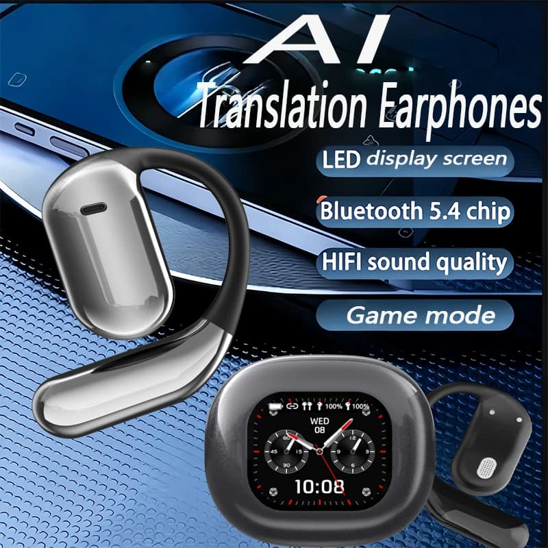 Open-Ear Bluetooth V5.4 Earphones OWS Sports Bluetooth Wireless Headphones AI Translator Earbuds LCD Touch Screen for men wome