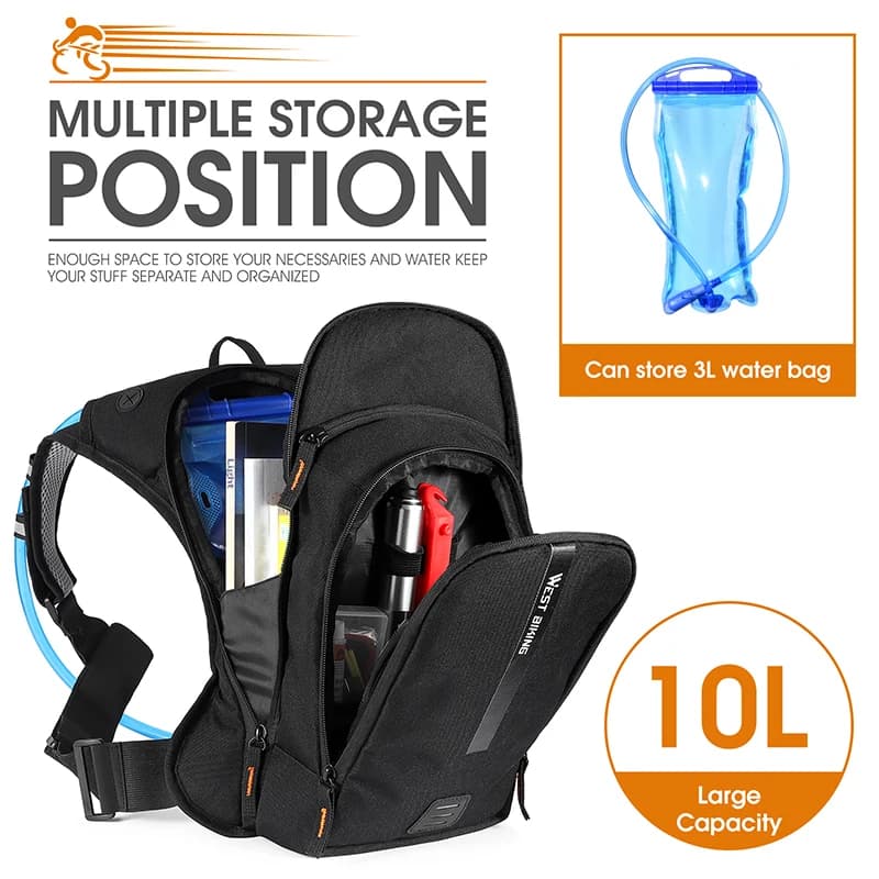 WEST BIKING Zaino Idratazione 10L per Ciclismo, Sport all'Aperto, Corsa, Escursionismo, Arrampicata, Borsa d'Acqua Multistrato Traspirante per Bicicletta