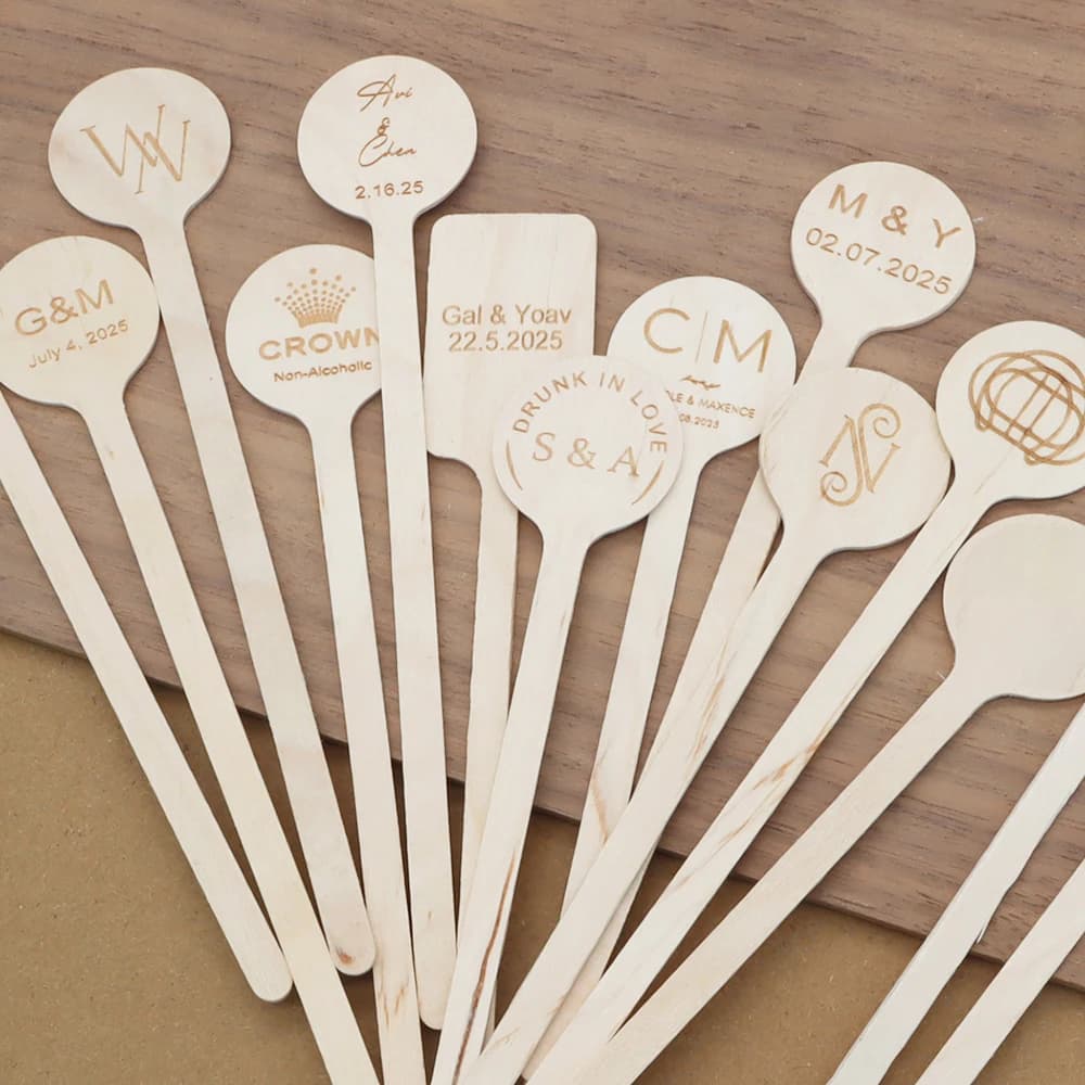 100 Pezzi di Bastoncini in Legno Personalizzati per Cocktail Nuziali, Agitatori per Bevande con Monogramma, Bastoncini per Cocktail, Agitatori per Bevande Nuziali