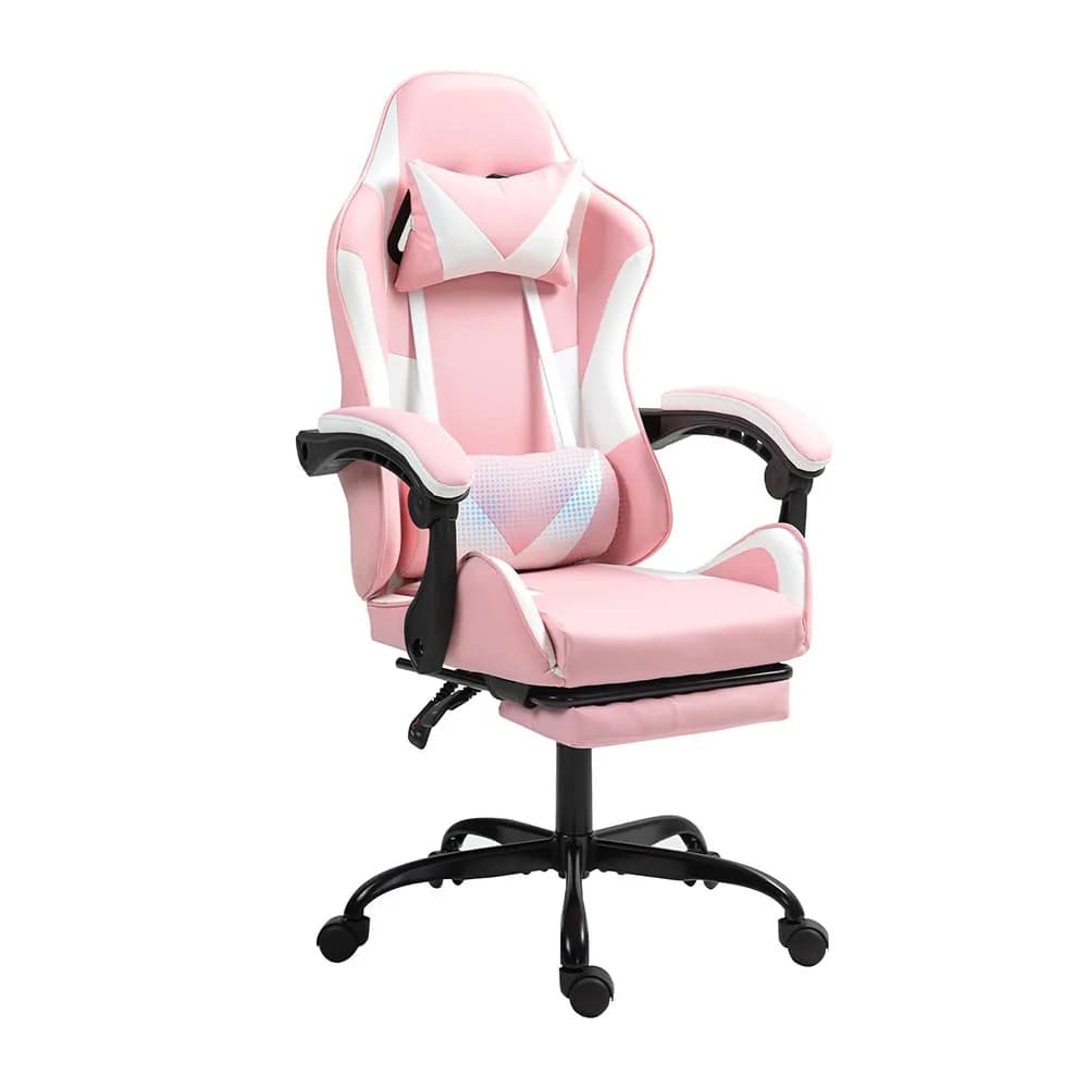 Sedie da gioco da corsa rosa Massaggio Supporto lombare Poggiapiedi Bracciolo imbottito Sedia da gioco girevole ad altezza regolabile per adulti