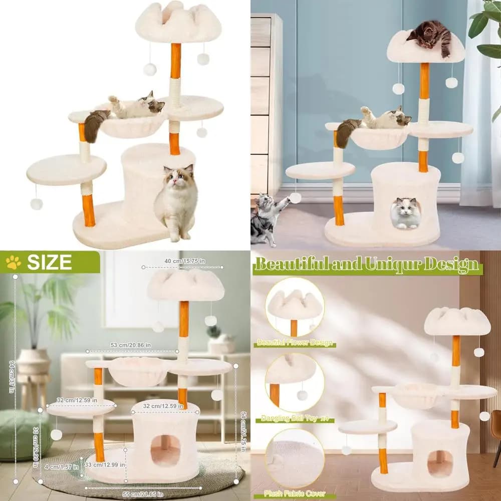 Elegante Albero per Gatti da Interno Bianco con Amaca, Tiragraffi e Cuccia Estetica per Gatti e Gattini