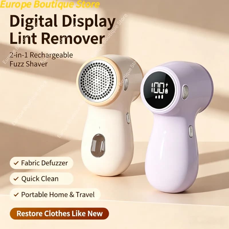 2‑in‑1 Rechargeable Digital Screen Lint Remover Lightweight Household Portable Fabric Shaver