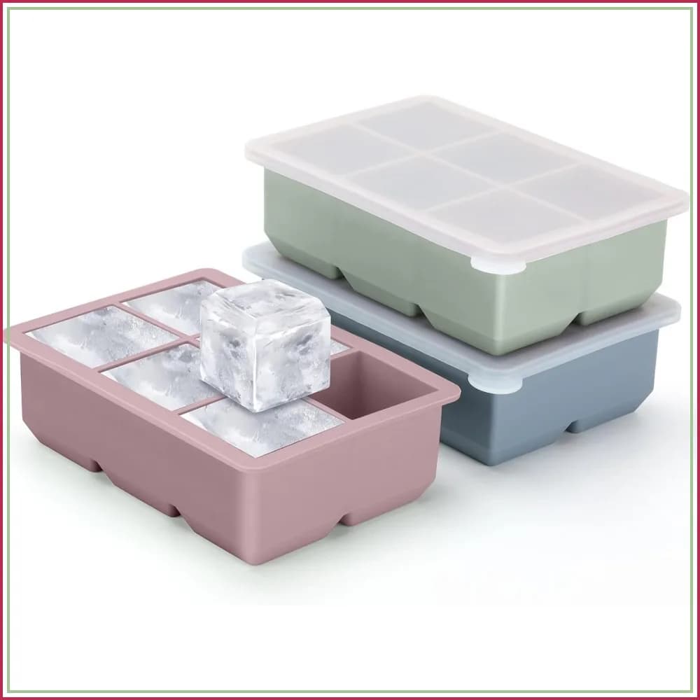 Large Silicone Ice Cube Trays 3 Pack - Square Ice Molds with Leak Proof Lid, BPA Free, Stackable for Cocktail & Whiskey