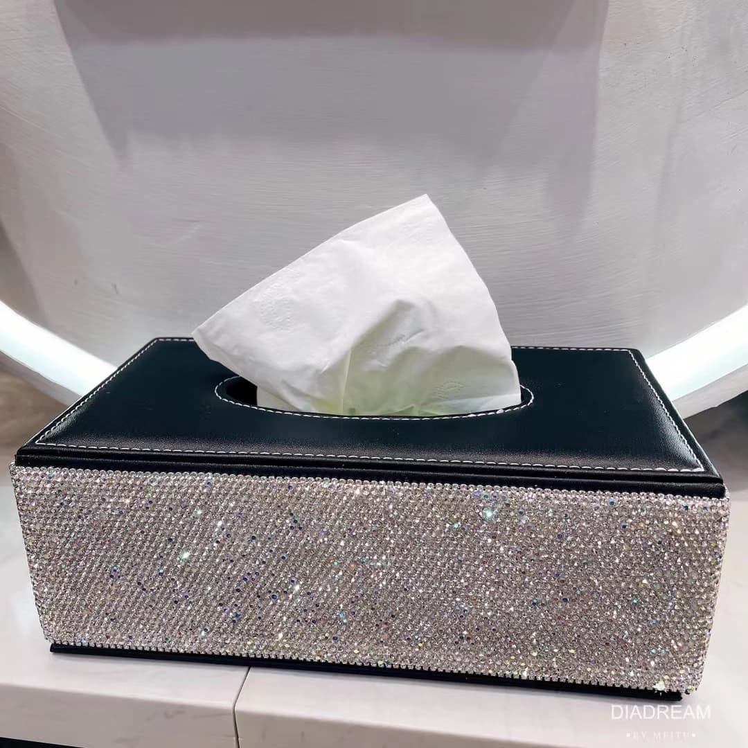Porta fazzoletti in pelle PU con copri tovaglioli con strass Organizzatore di carta per pompaggio WC per dispenser da tavolo per auto da ufficio